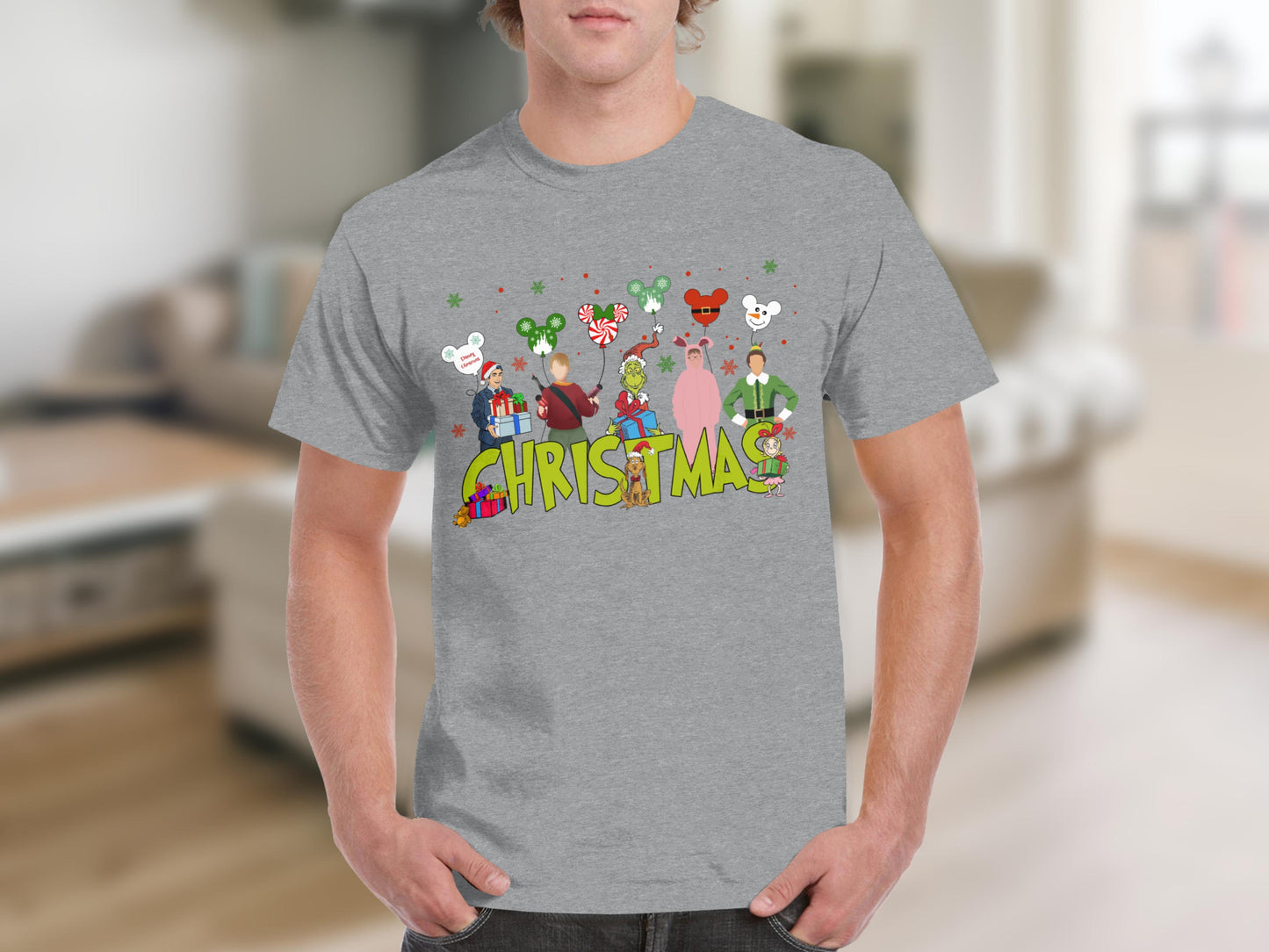 Festive Christmas Graphic Tee with Holiday Characters