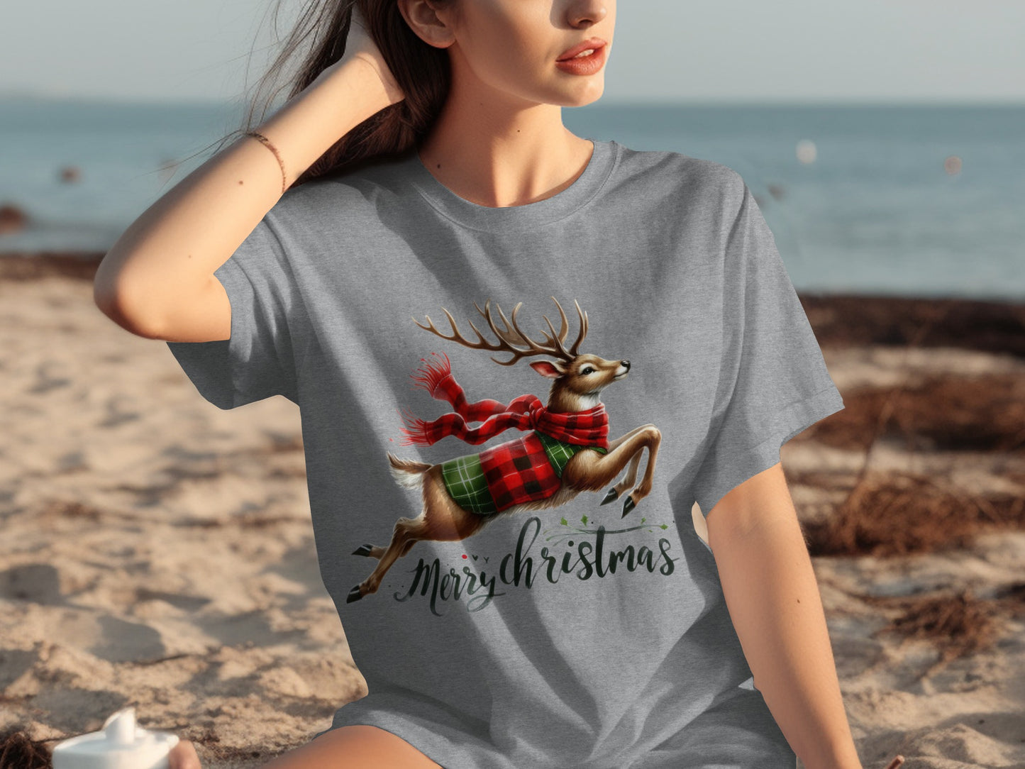Festive Reindeer Merry Christmas Graphic Tee Product