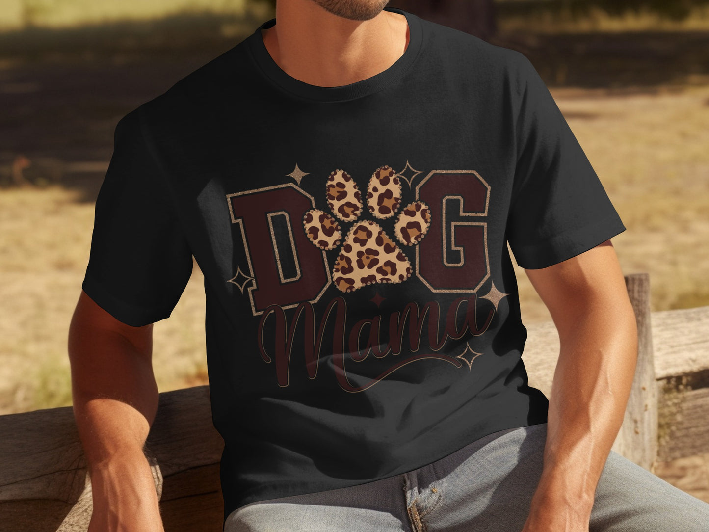 Dog Mama Leopard Print Paw Graphic T-Shirt