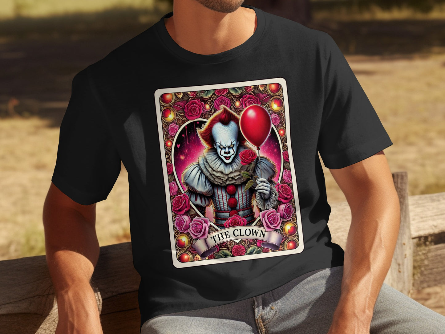 The Clown with Balloon and Roses Graphic Tee