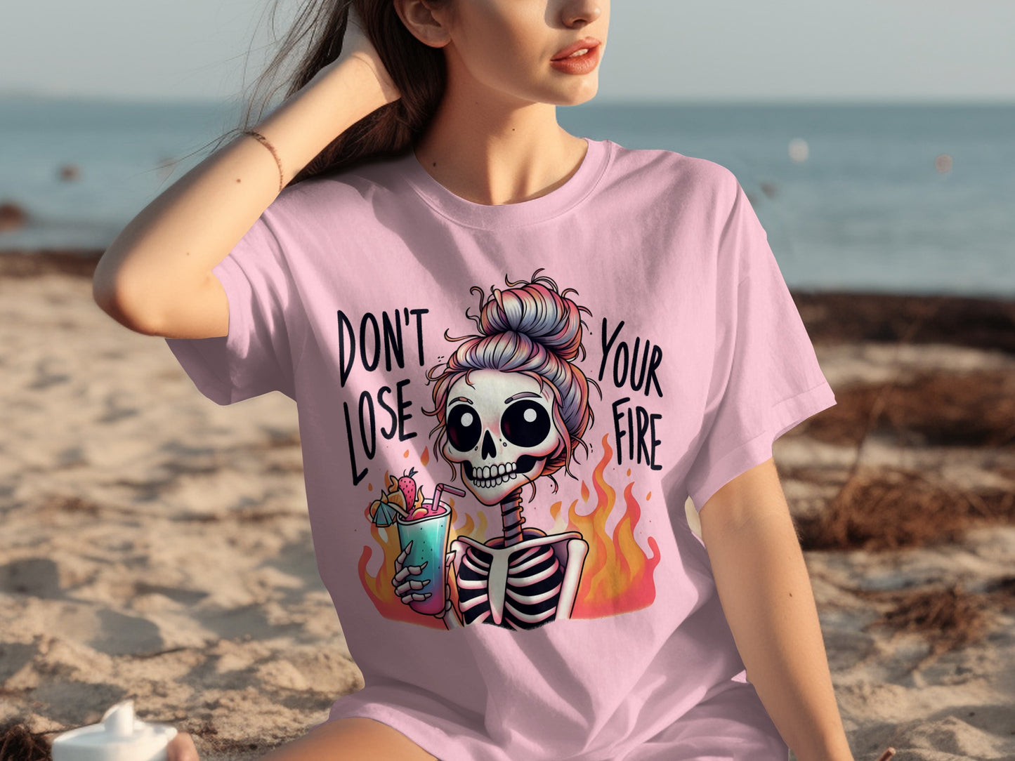 Don't Lose Your Fire Skeleton Beach Graphic T-shirt