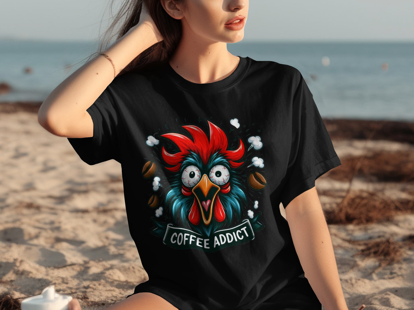 Funny Coffee Addict Chicken Design Unisex T-shirt