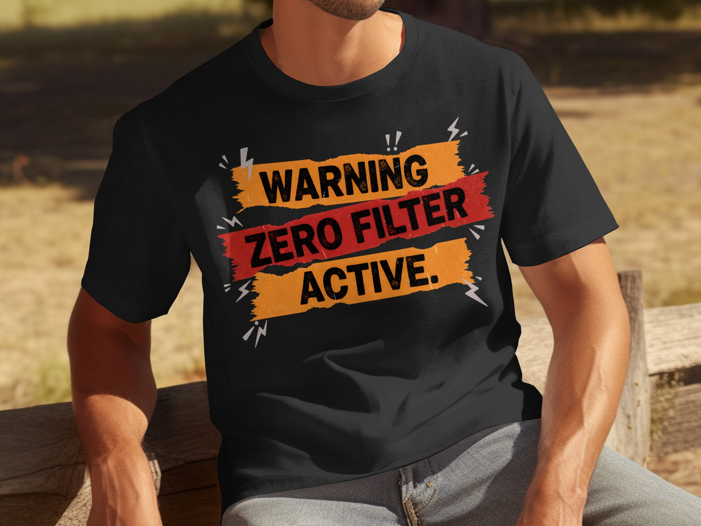 Warning Zero Filter Active Bold Statement T-Shirt
