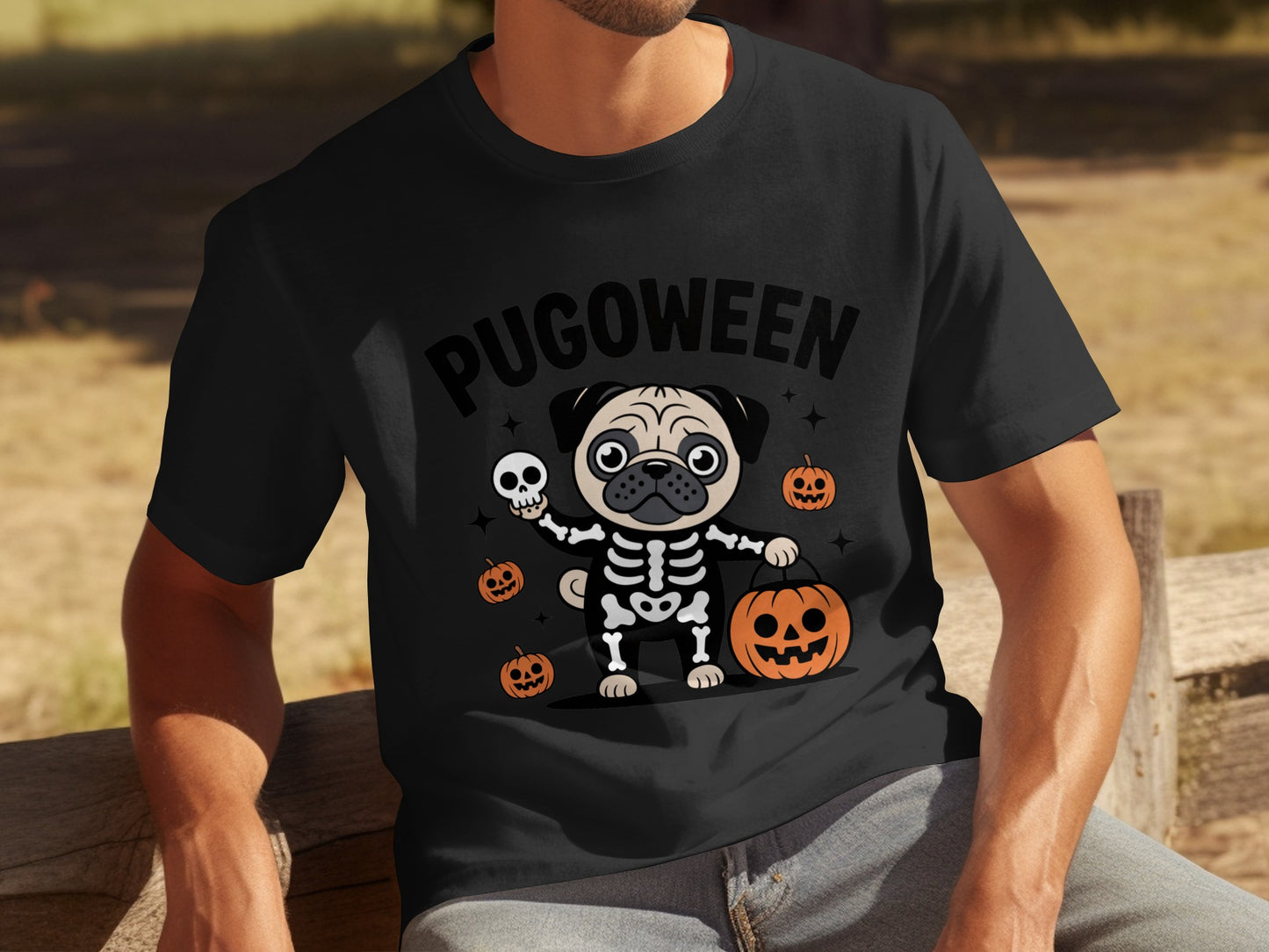Pugoween Skeleton Pug Cute Halloween Shirt for Dog Lovers