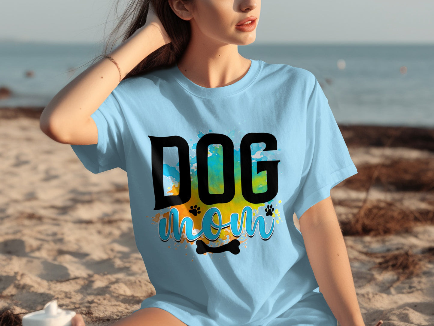 Colorful Dog Mom Graphic Tee for Beachwear Enthusiasts
