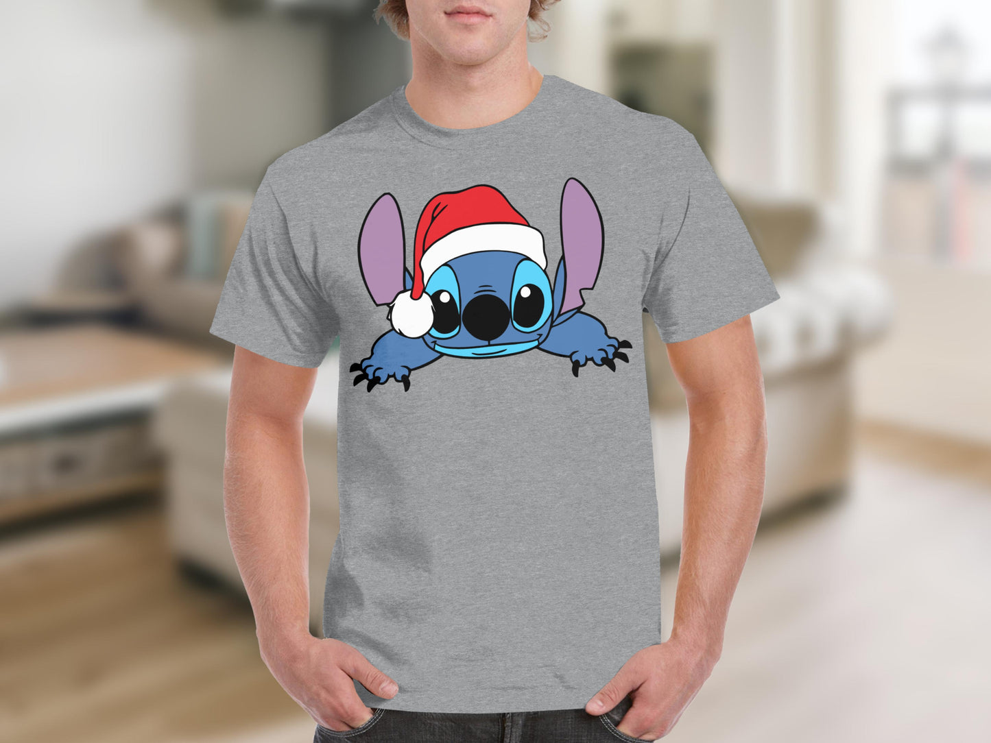 Stitch Wearing Santa Hat Graphic Holiday T-shirt