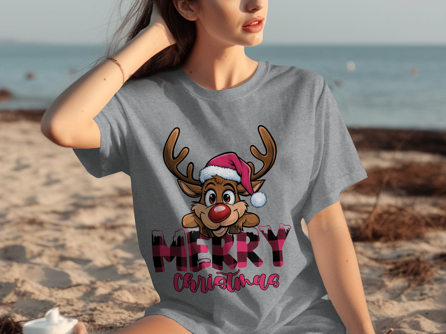 Merry Christmas Cute Reindeer Graphic Tee
