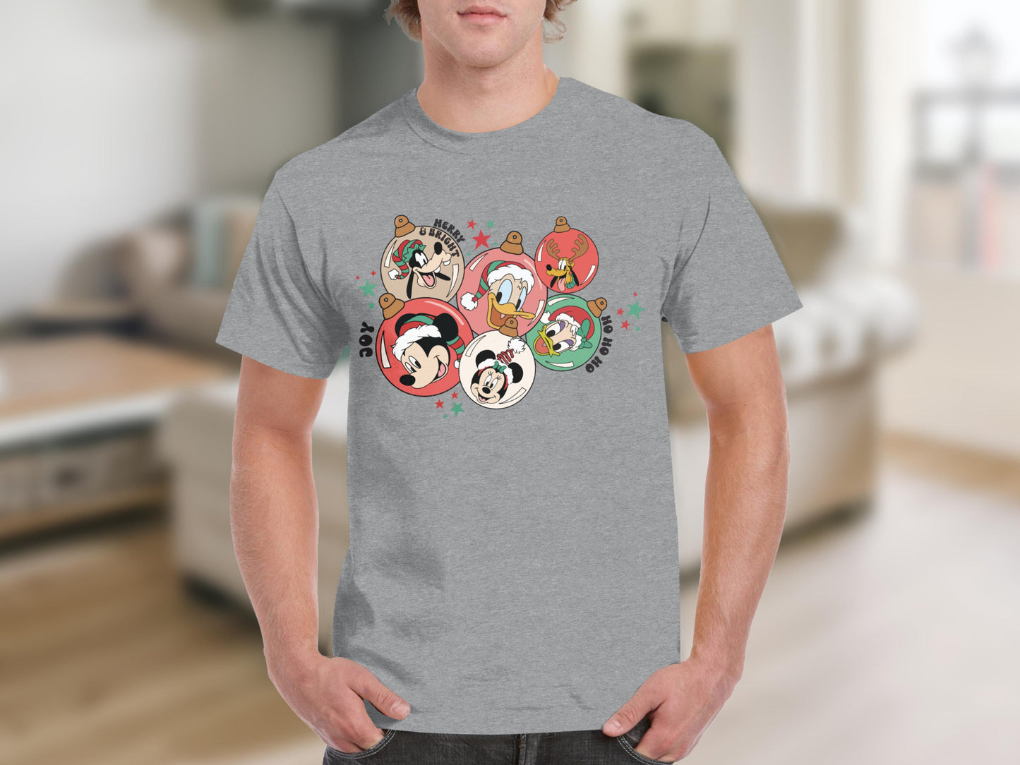 Disney Christmas Characters Grey Graphic T-Shirt