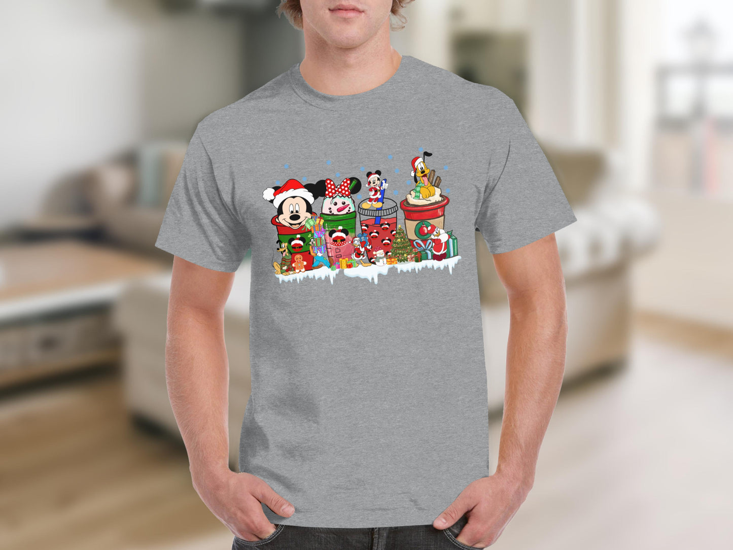 Christmas Cartoon Characters Grey Graphic T-Shirt