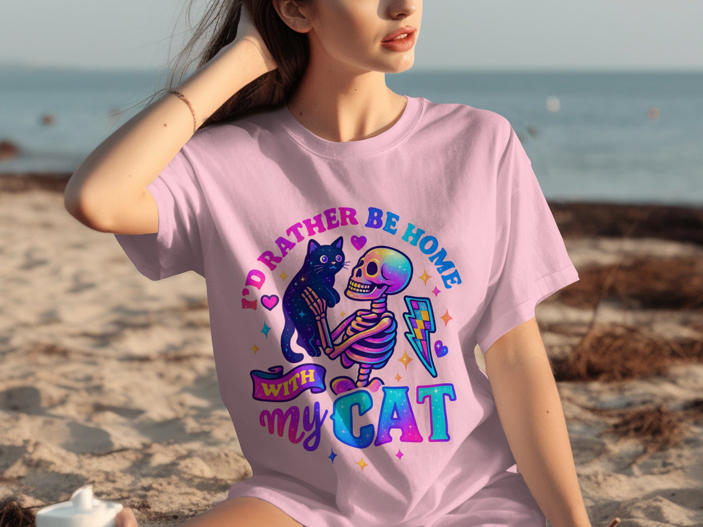 I'd Rather Be Home With My Cat Skeleton Design Shirt