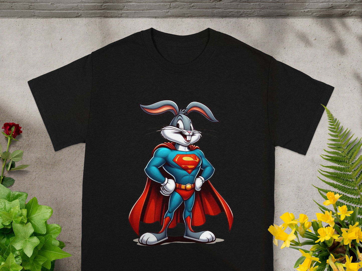 Superhero Rabbit Cartoon Graphic Tee Shirt
