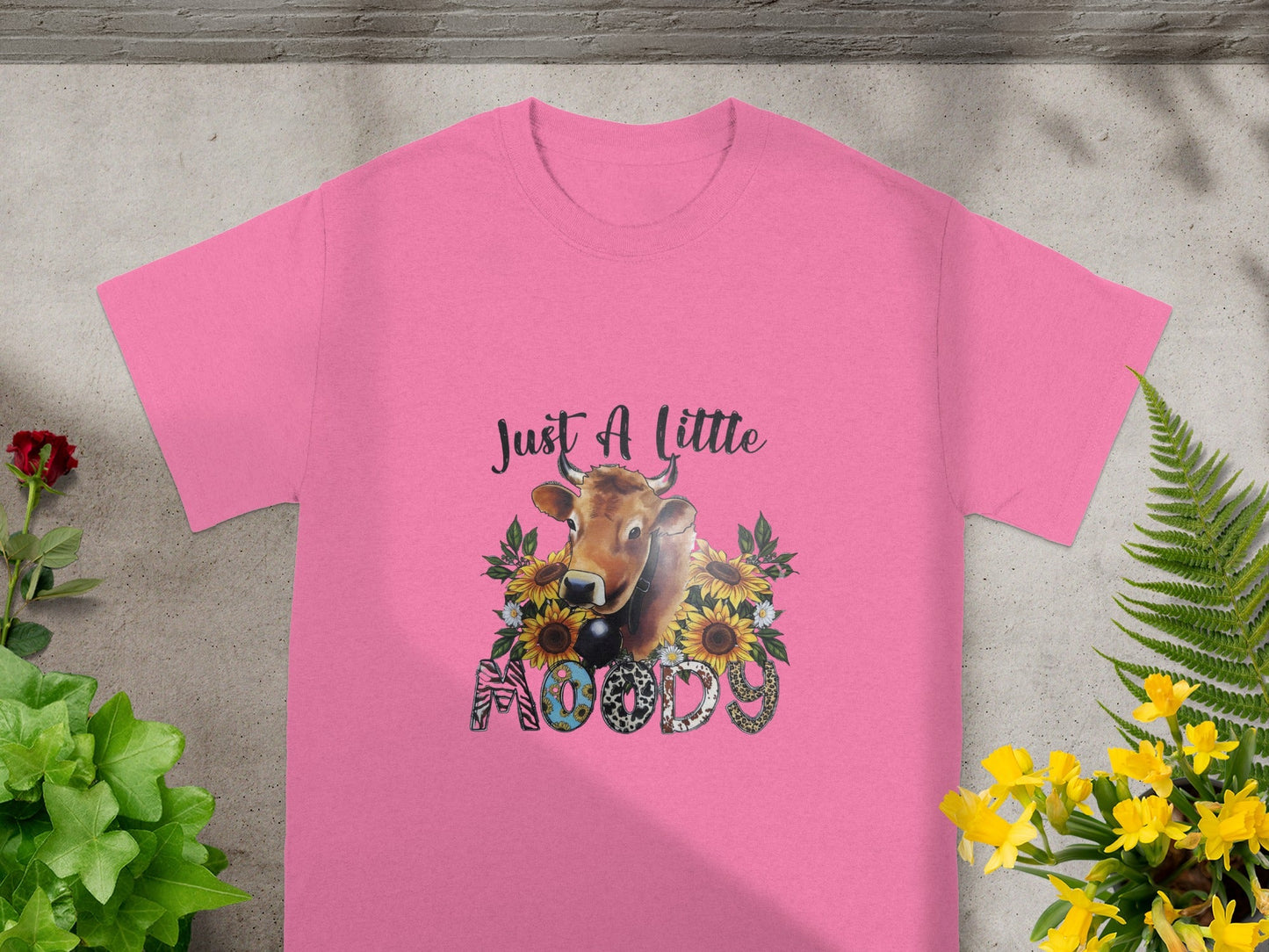 Just A Little Moody Cow and Sunflowers T-shirt