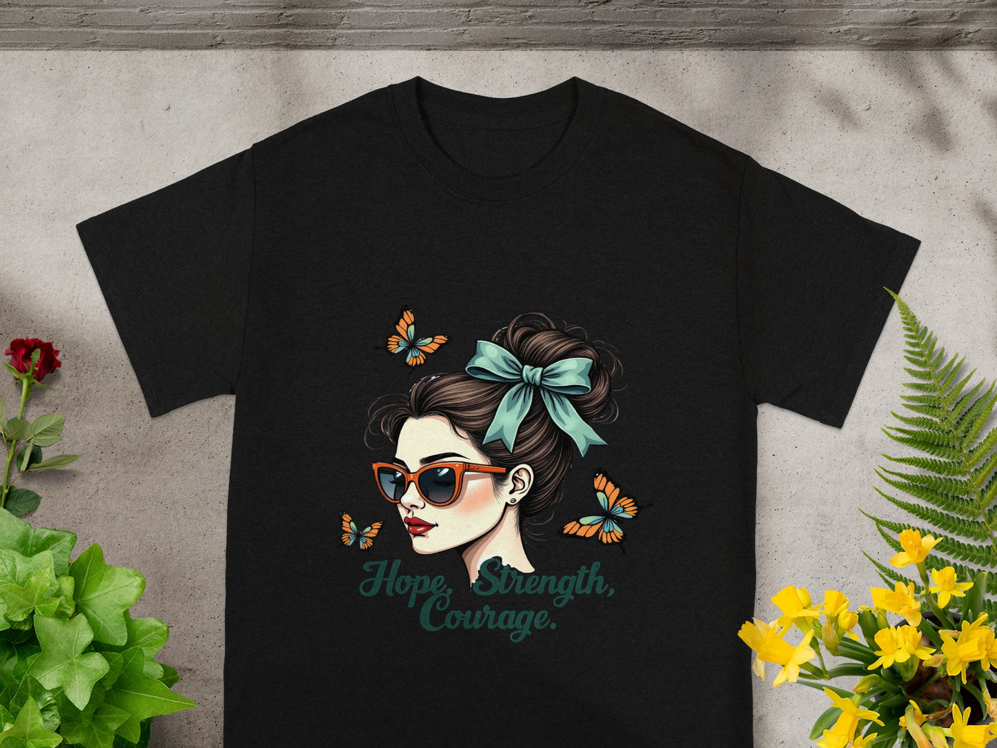 Hope Strength Courage Butterfly Design T-shirt