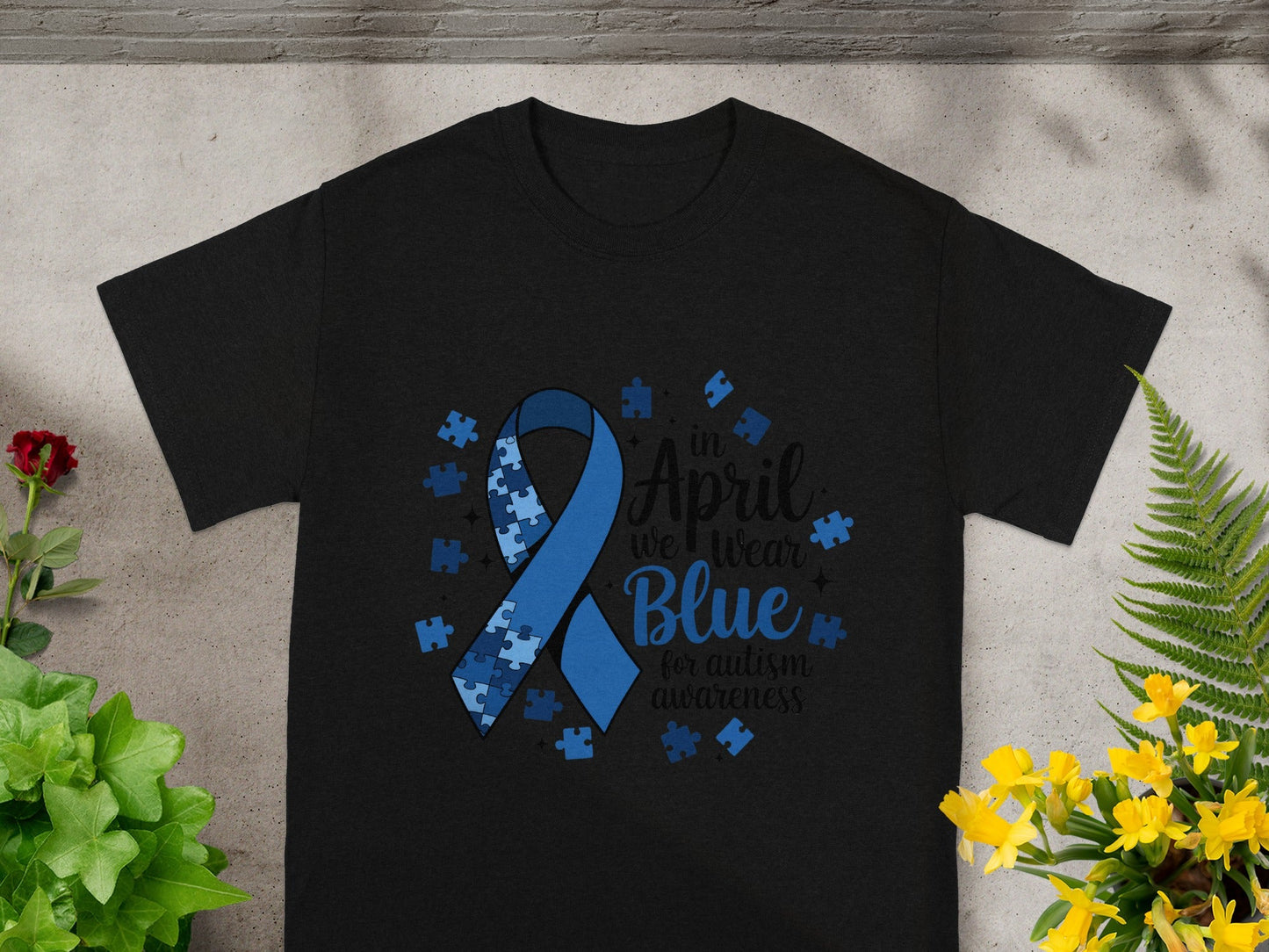 Wear Blue for Autism Awareness Puzzle Ribbon Shirt