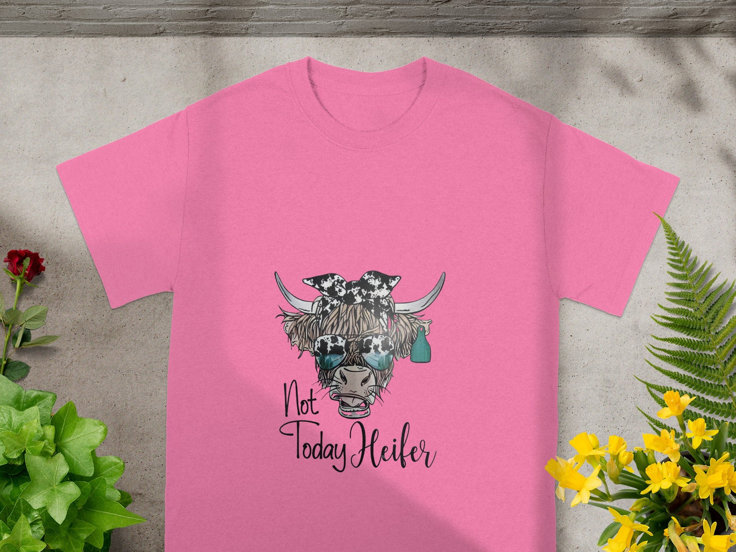 Not Today Heifer Design Pink T-shirt Apparel