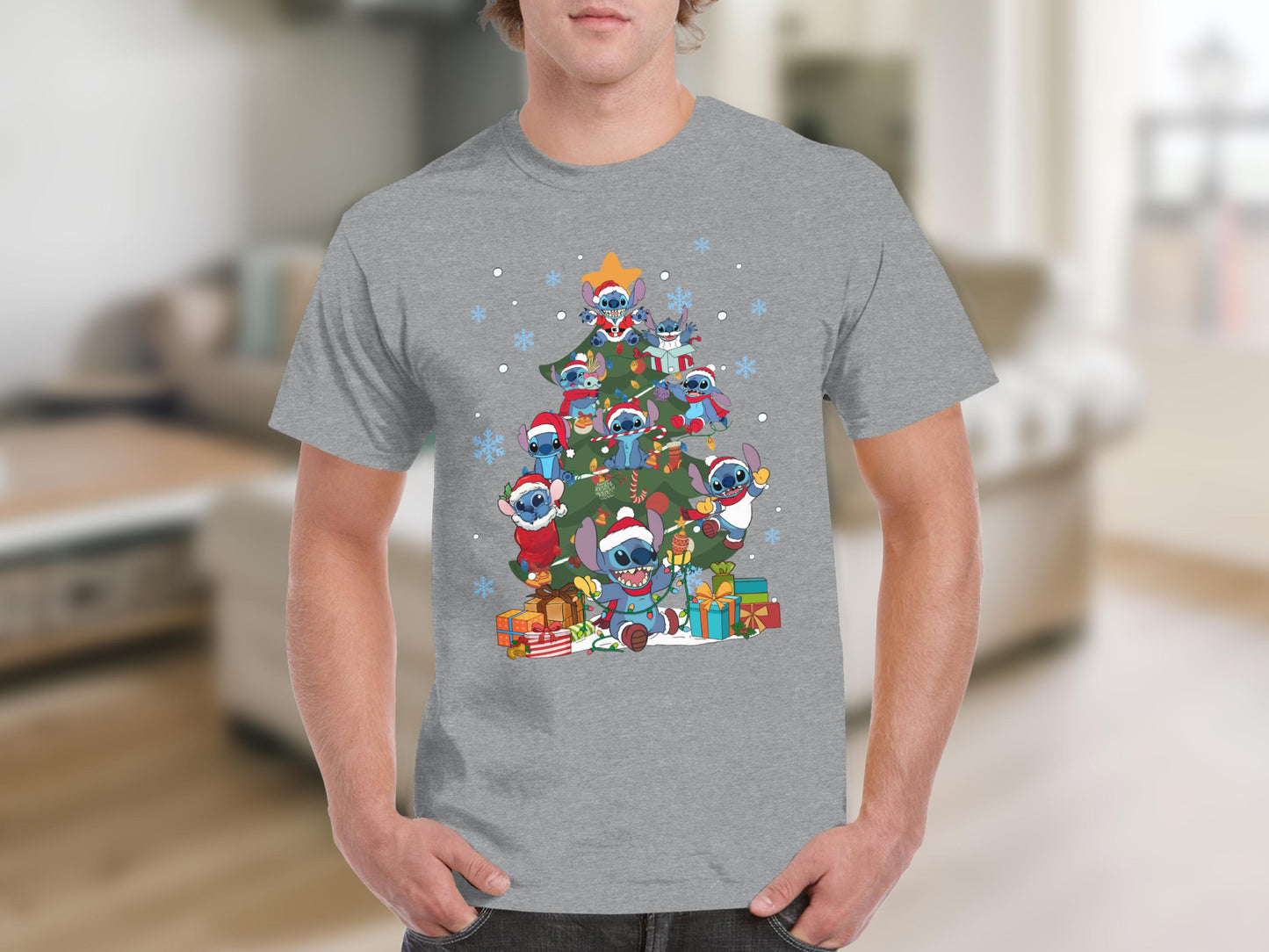 Fun Cartoon Characters Stacked as Tree Graphic on T-Shirt