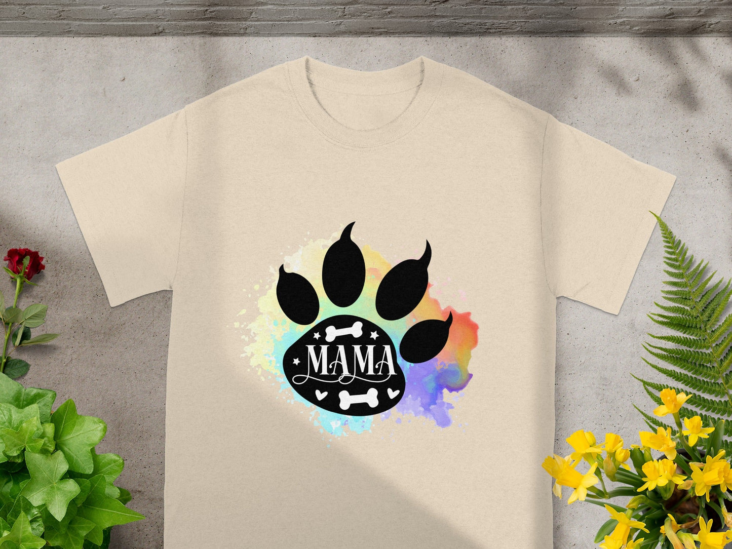 Mama Paw Print Rainbow Splash Tee Shirt