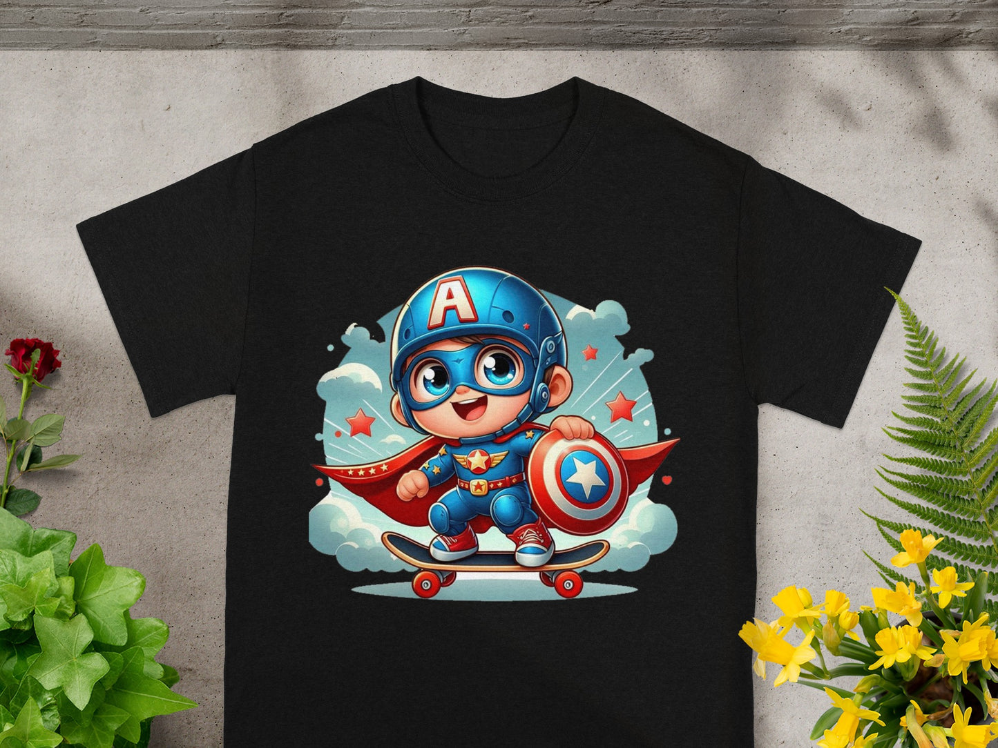 Cute Superhero Skater Cartoon Graphic T-Shirt