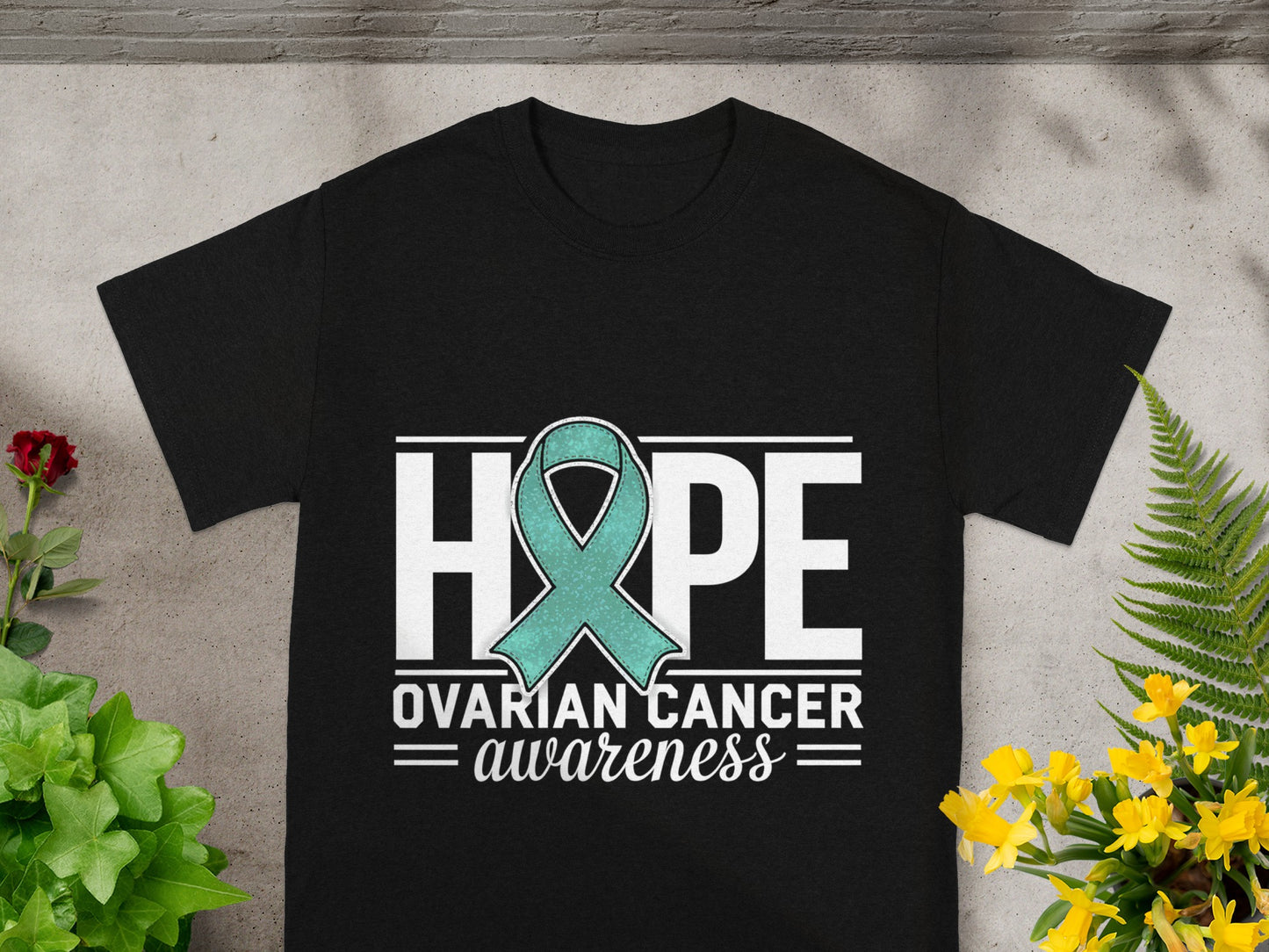Hope Ovarian Cancer Awareness Black T-Shirt
