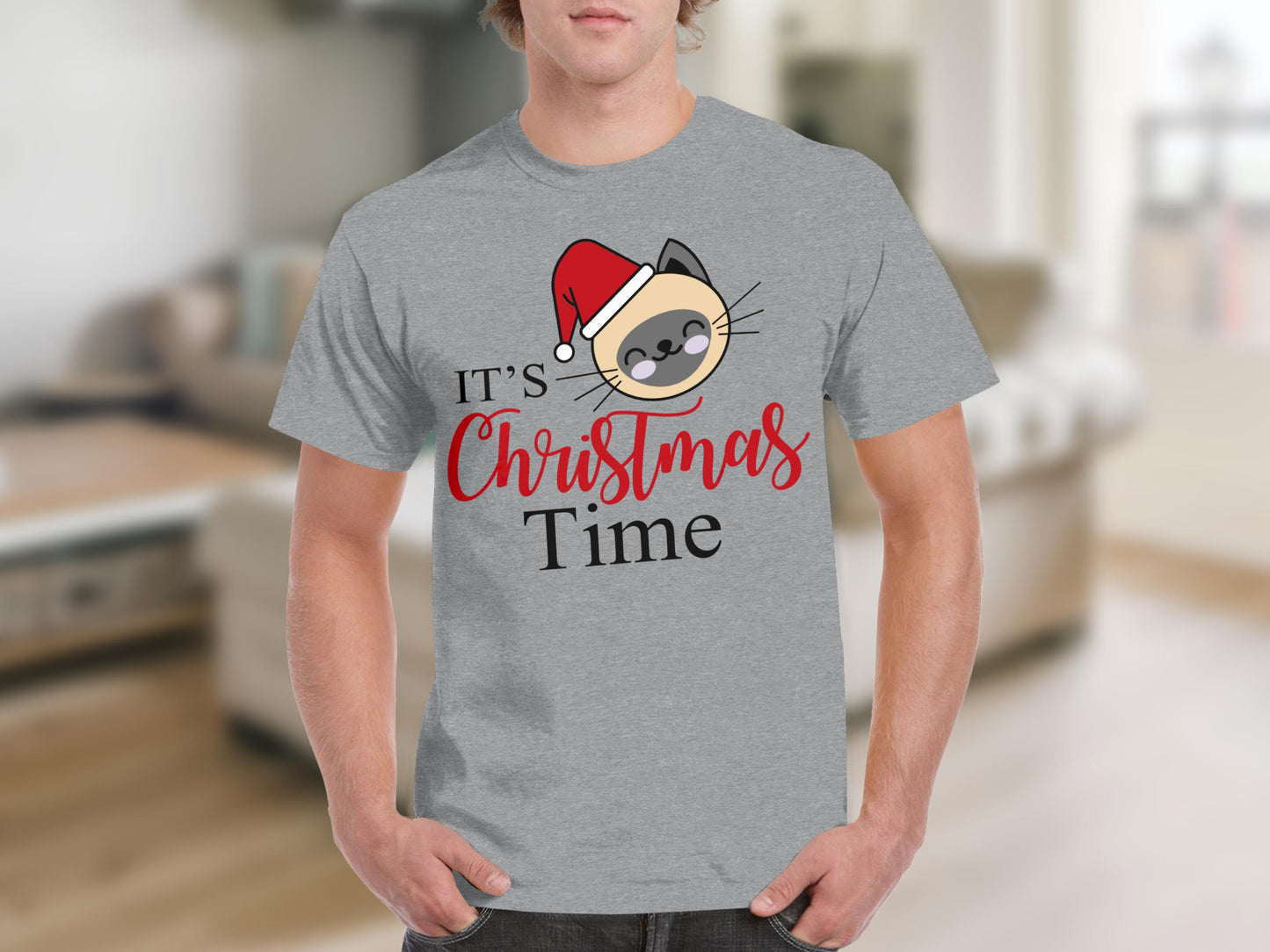 It's Christmas Time Cat Santa Hat Graphic T-shirt