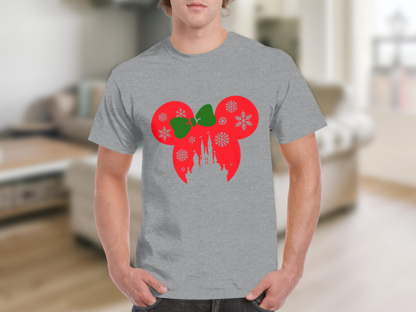 Festive Red Green Bow Snowflakes Castle T-shirt