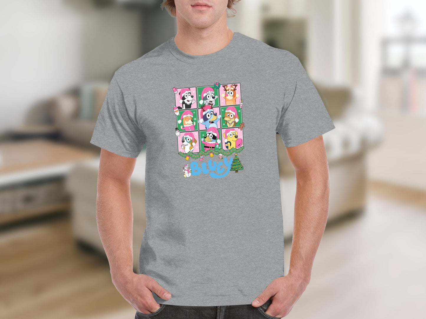 Cute Animal Characters Window Style Grey Shirt