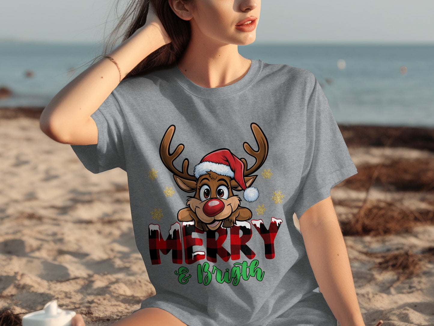 Merry and Bright Reindeer Holiday T-shirt