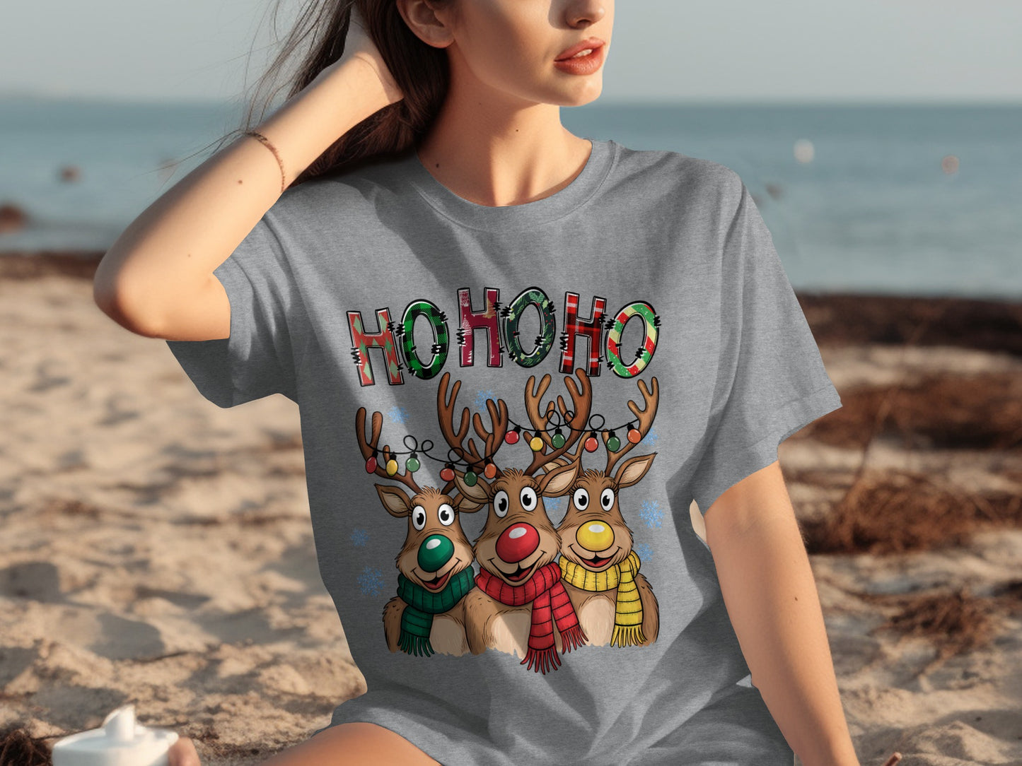 Ho Ho Ho Christmas Reindeer Graphic T-shirt