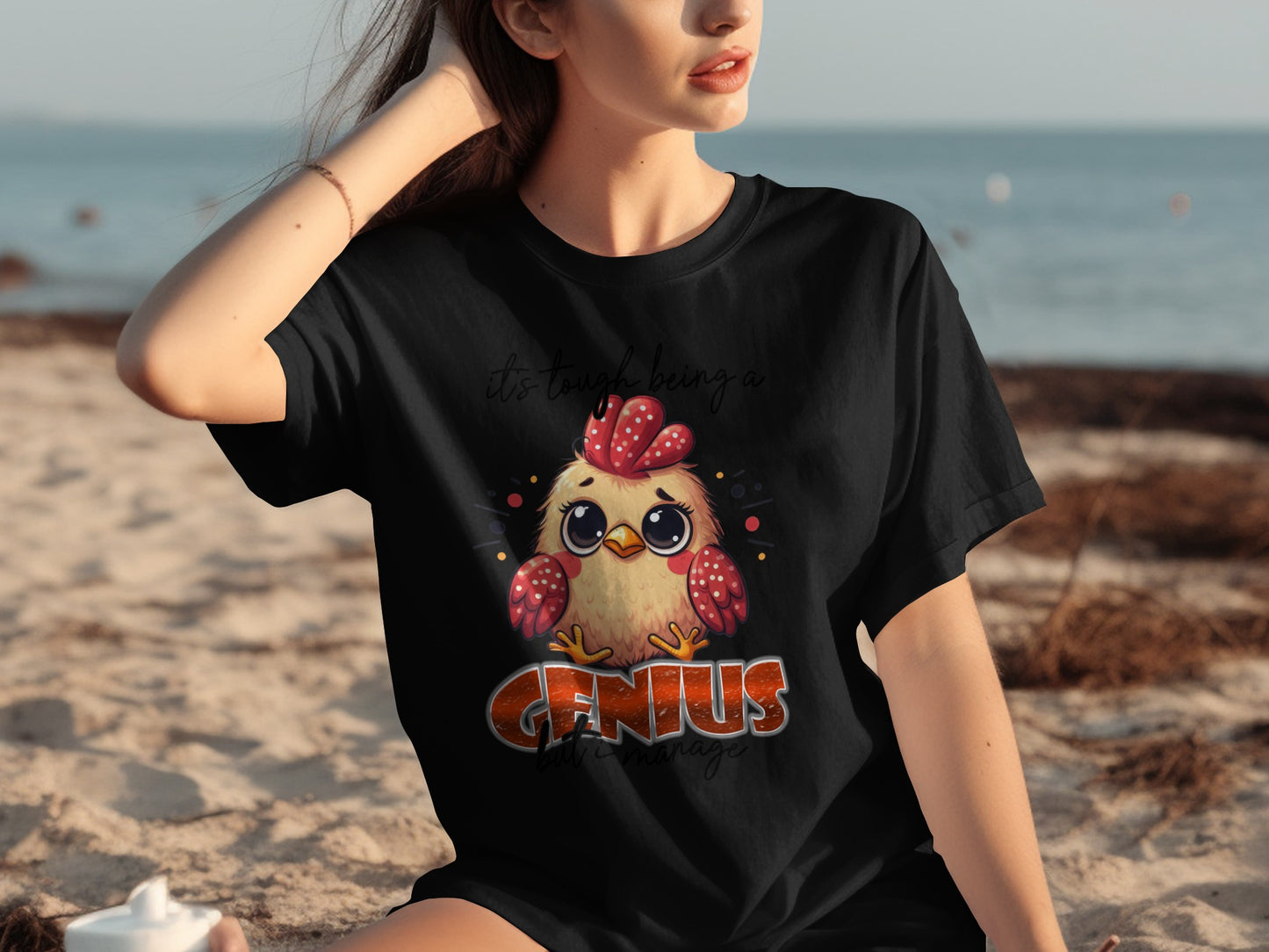 Cute Chicken Genius Quote Graphic T-Shirt
