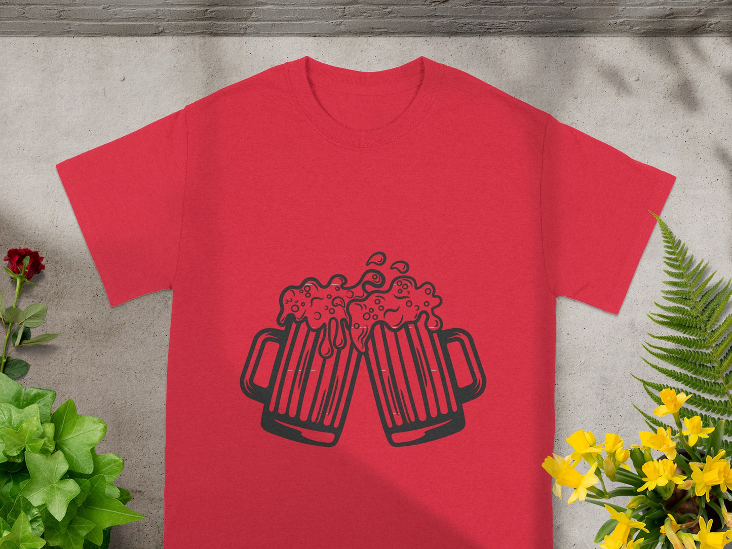 Cheerful Beer Mug Design Graphic Red T-shirt