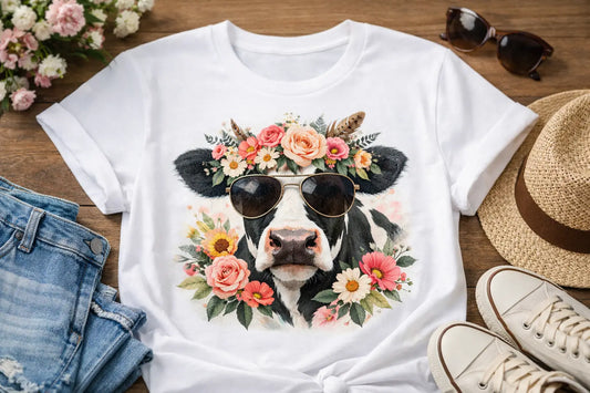 Floral Cow Graphic Apparel With Big Heifer Energy