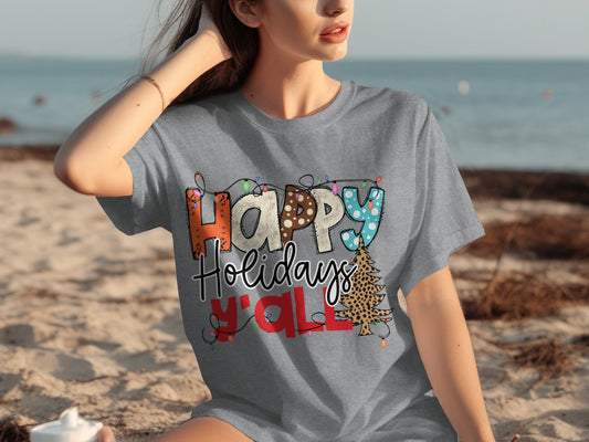 Happy Holidays Y'all Christmas Print Shirt