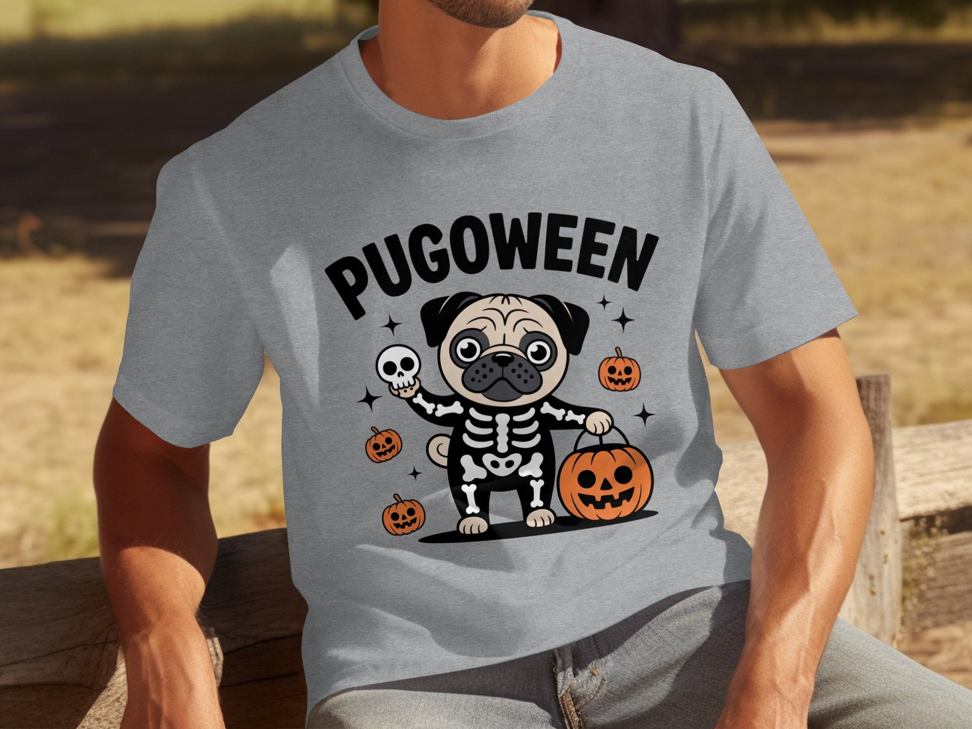 Pugoween Skeleton Pug with Pumpkins Halloween Shirt