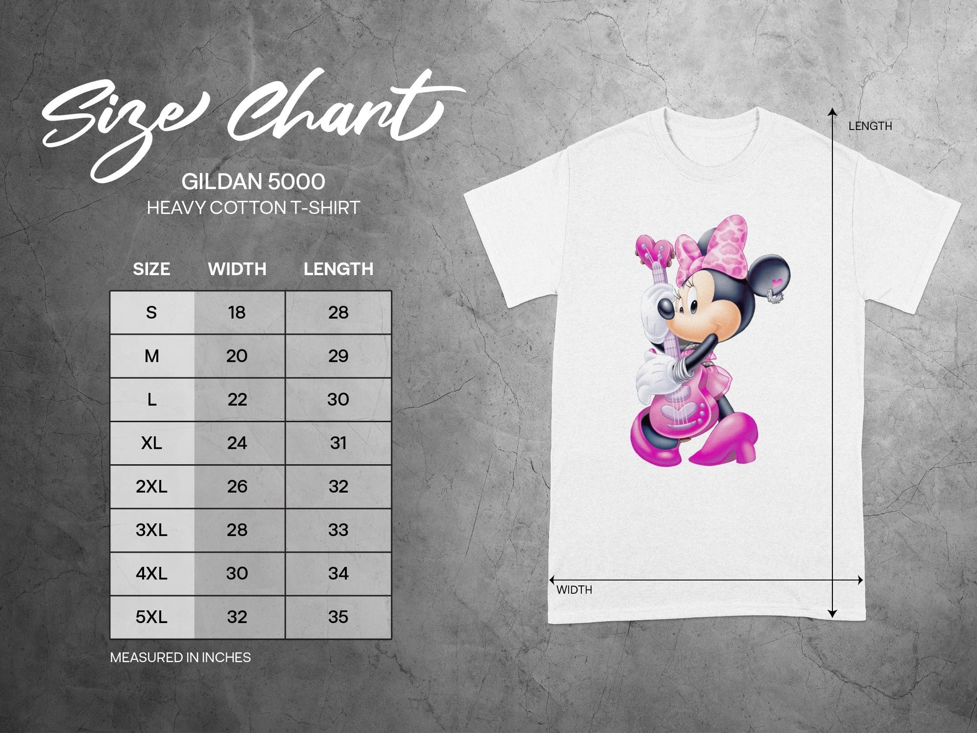 GILDAN 5000 T-SHIRT Size Chart LENGTH WIDTH product type