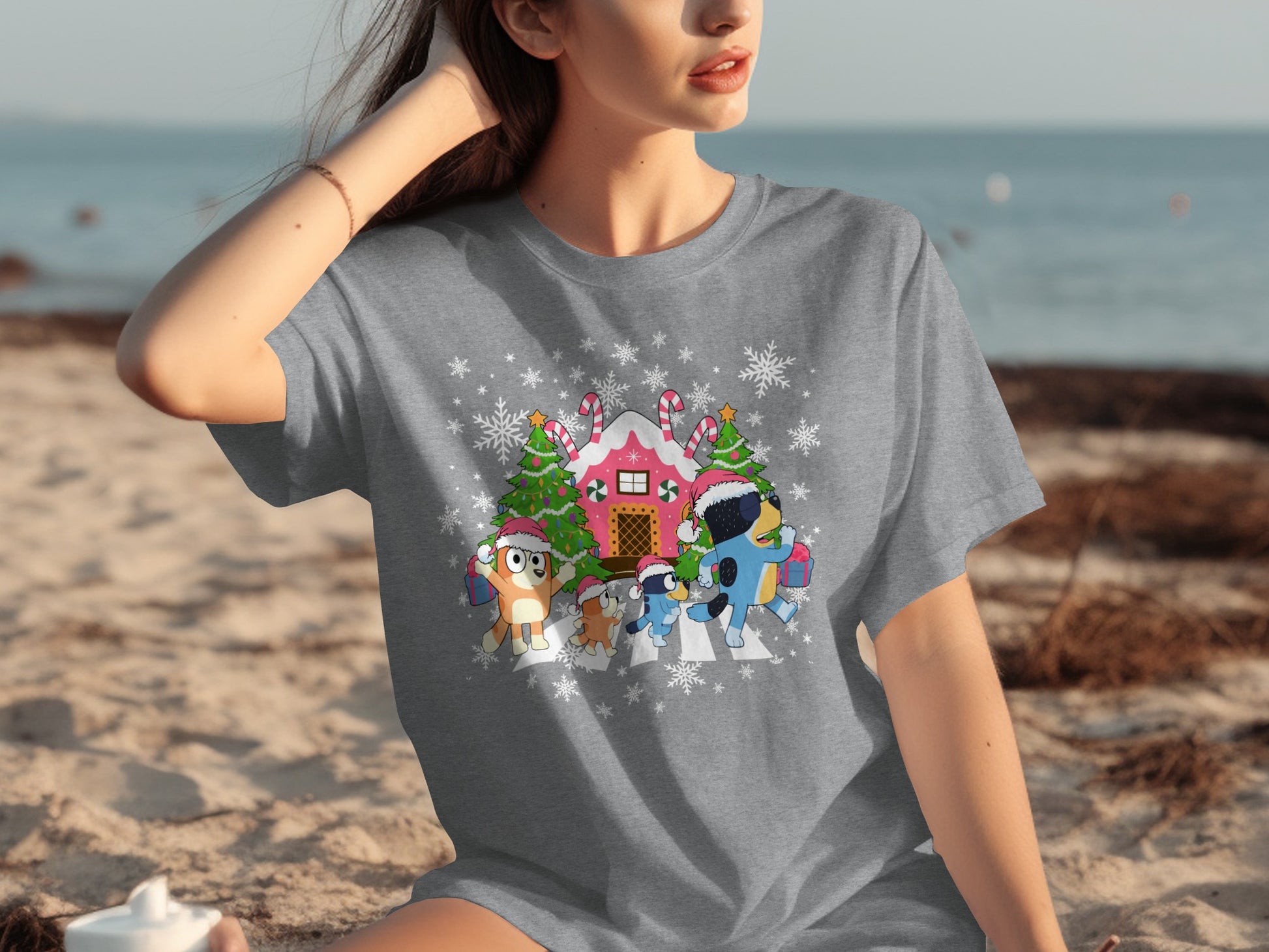 Festive Cartoon Characters with Candy House T-shirt