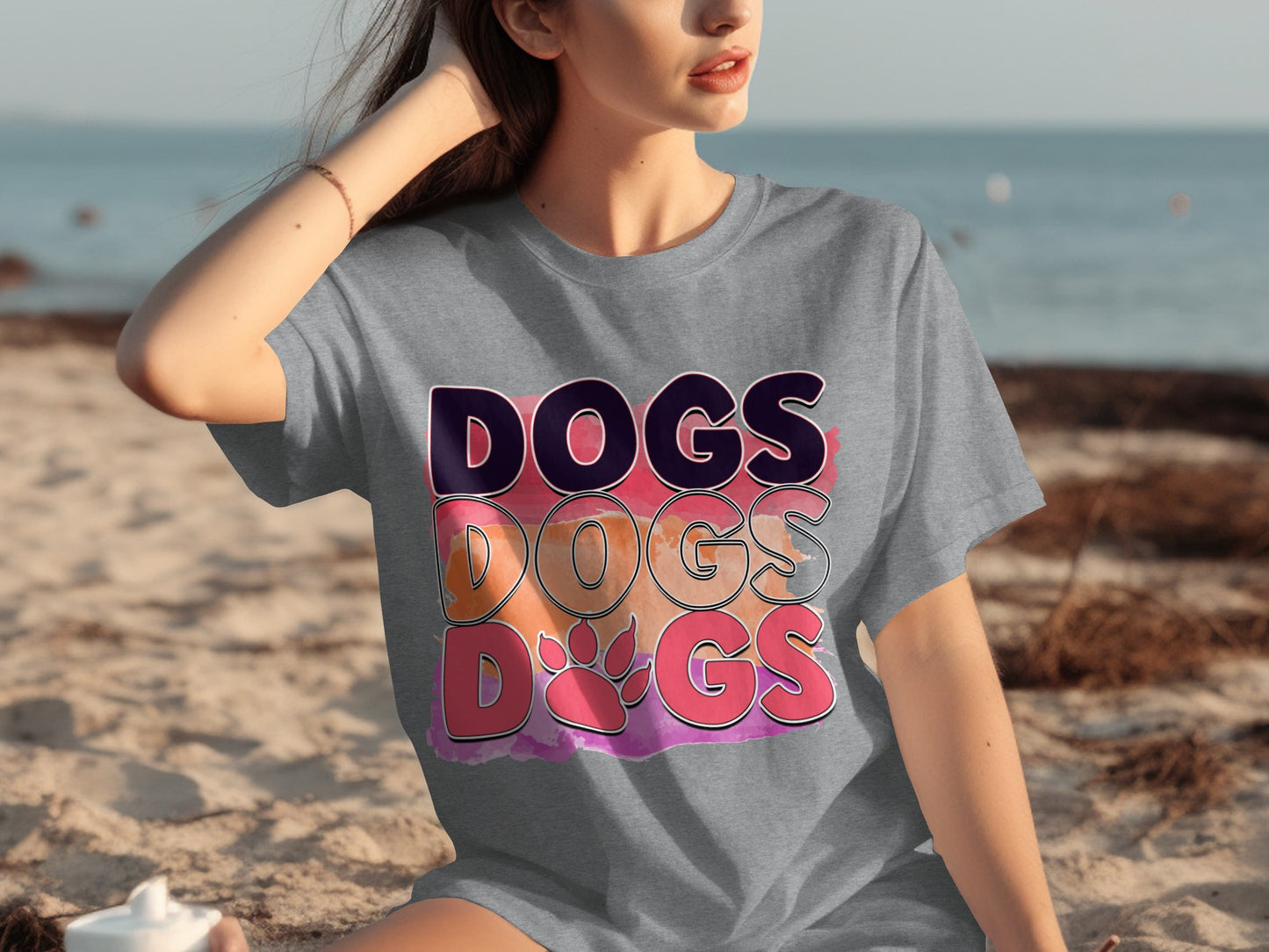 Vibrant Dogs Graphic Short Sleeve Casual T-shirt