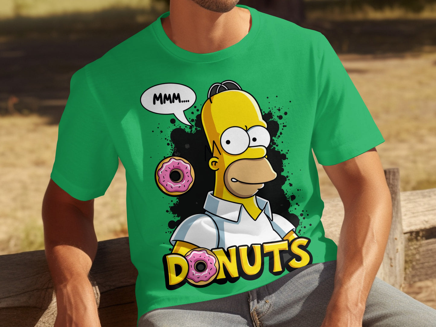 Mmm Donuts Graphic Green T-shirt for Cartoon Fans