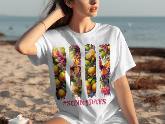 #SUNNYDAYS Orange Butterfly Floral Print T-Shirt