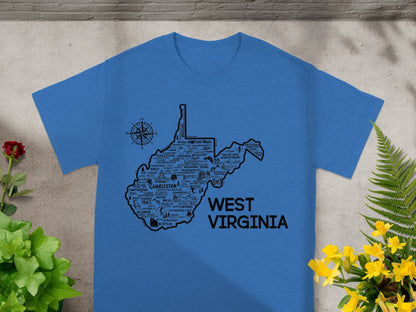 West Virginia Map and Locations Design T-shirt