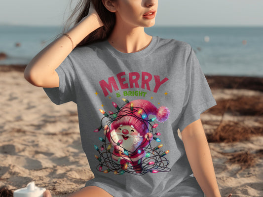 Merry and Bright Santa Claus with Lights T-shirt