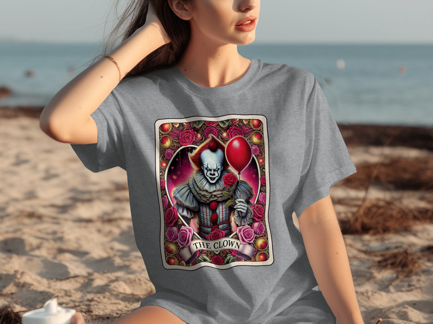 Creepy Red Balloon Clown Graphic Unisex T-shirt