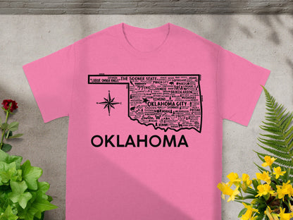 Oklahoma State Map Themed Typography Shirt