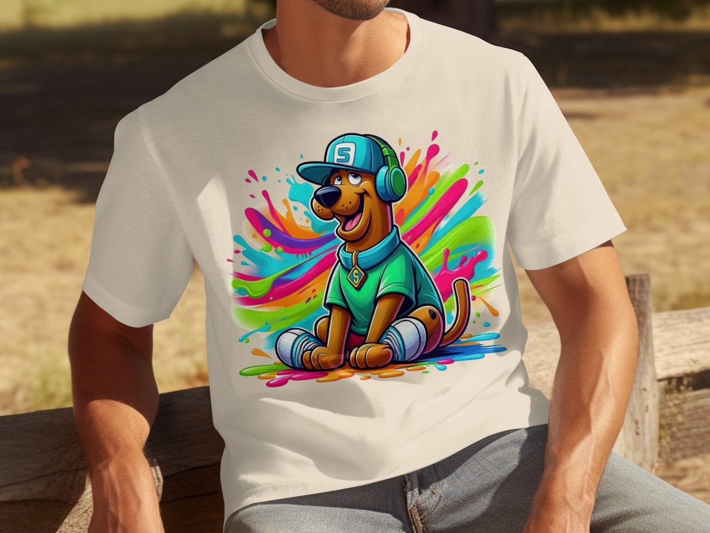 Colorful Cartoon Dog Wearing Headphones T-shirt