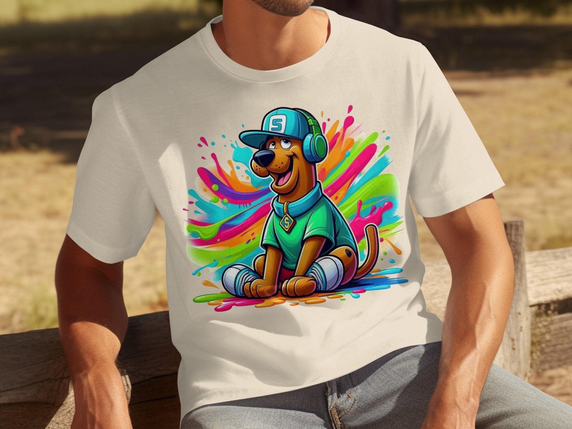 Colorful Cartoon Dog Wearing Headphones T-shirt