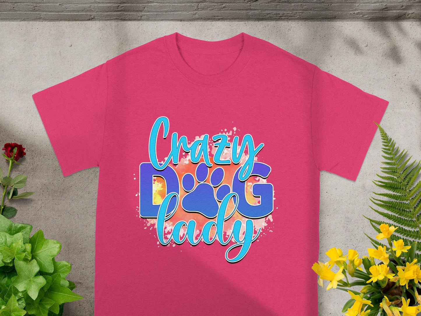 Crazy Dog Lady Tee Colorful Paw Print Graphic Shirt