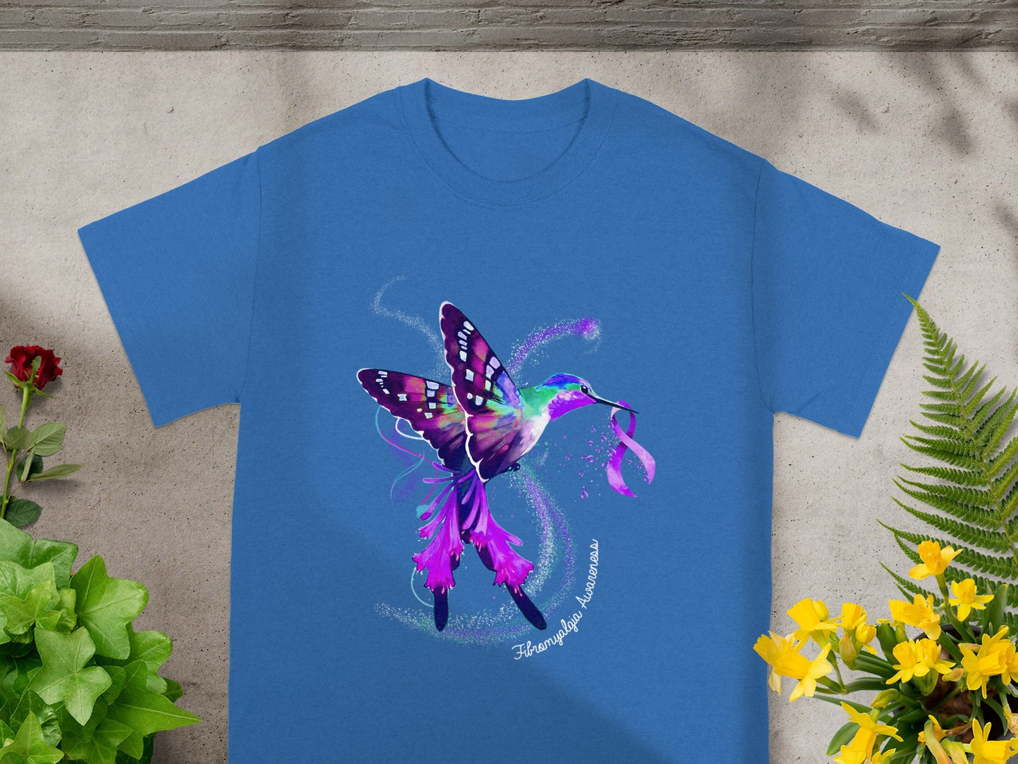 Colorful Hummingbird with Fibromyalgia Awareness Shirt