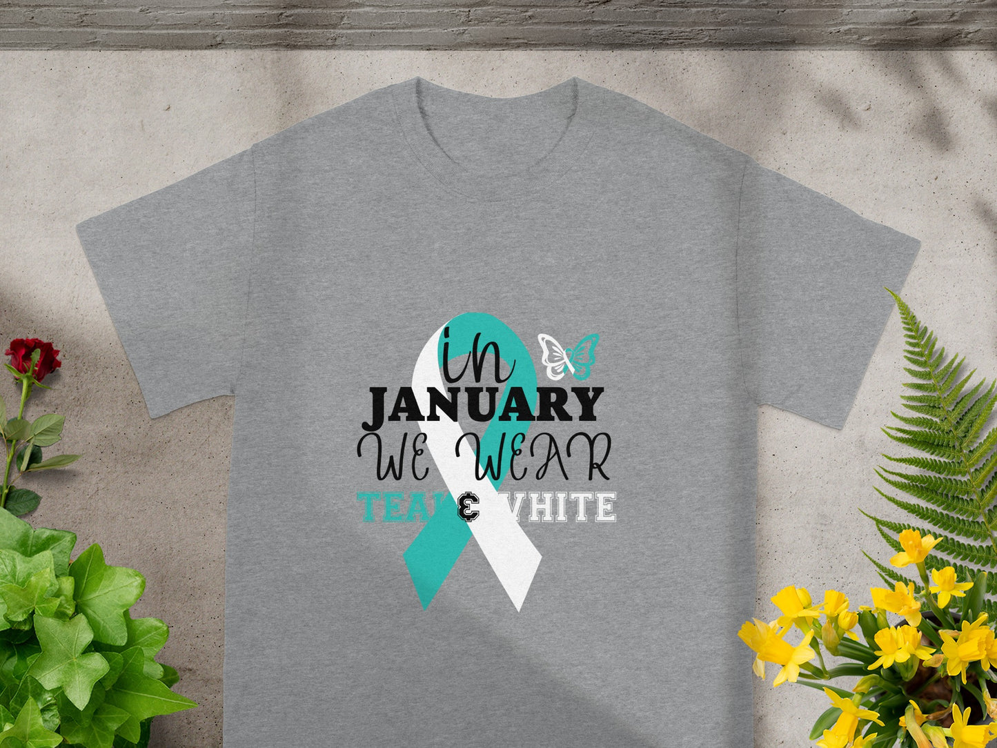 In January We Wear Teal and White Awareness Shirt
