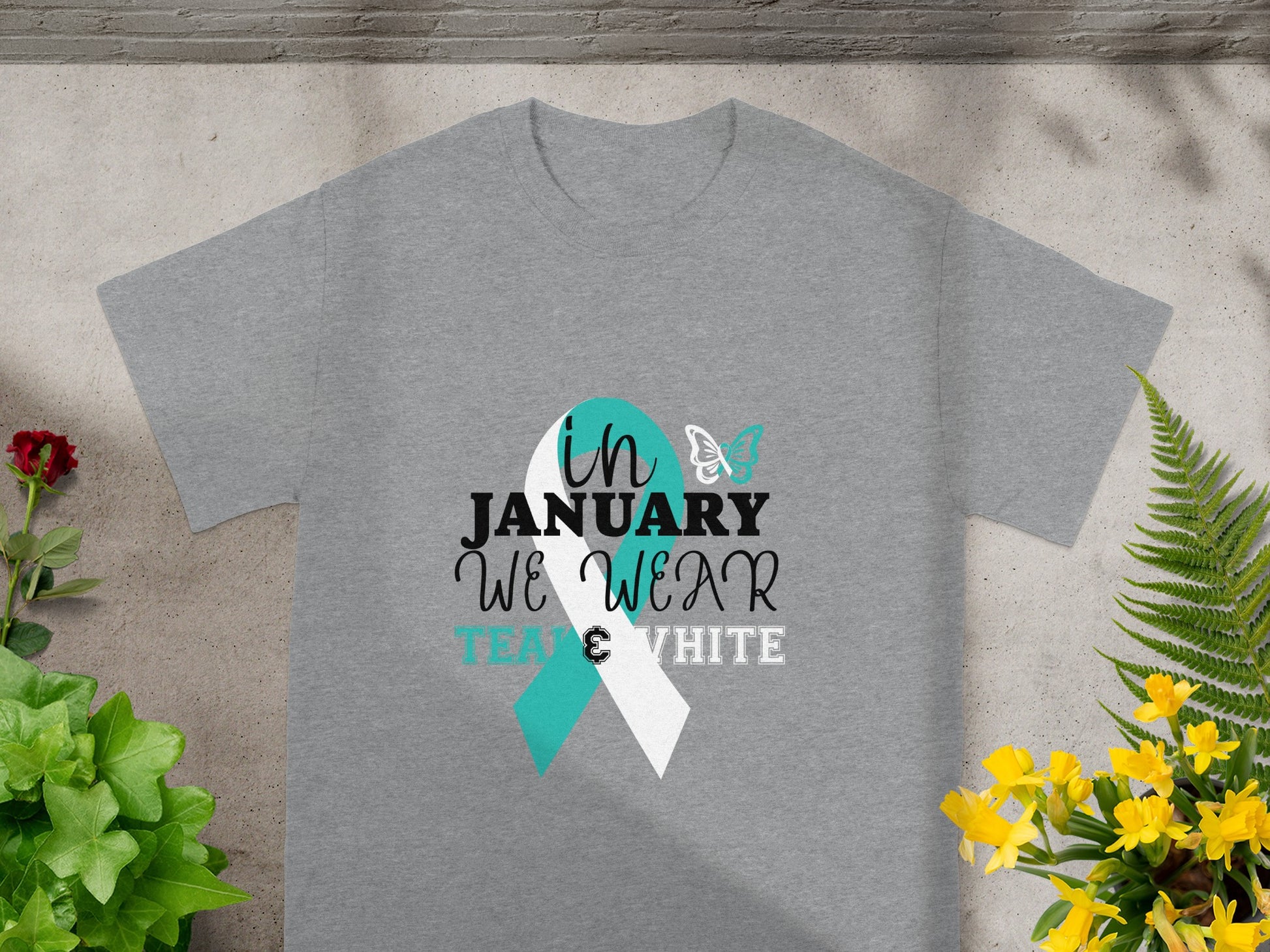 In January We Wear Teal and White Awareness Shirt