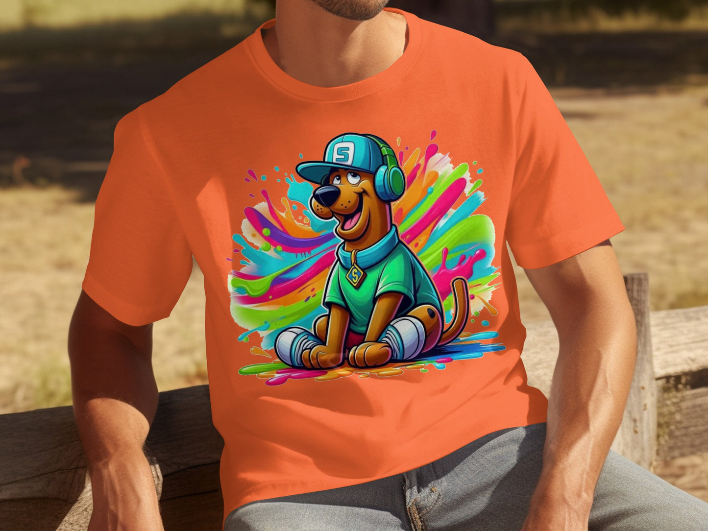 Colorful Scooby-Doo Wearing Headphones Graphic T-Shirt