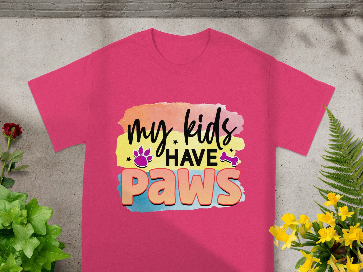 My Kids Have Paws colorful graphic tee shirt